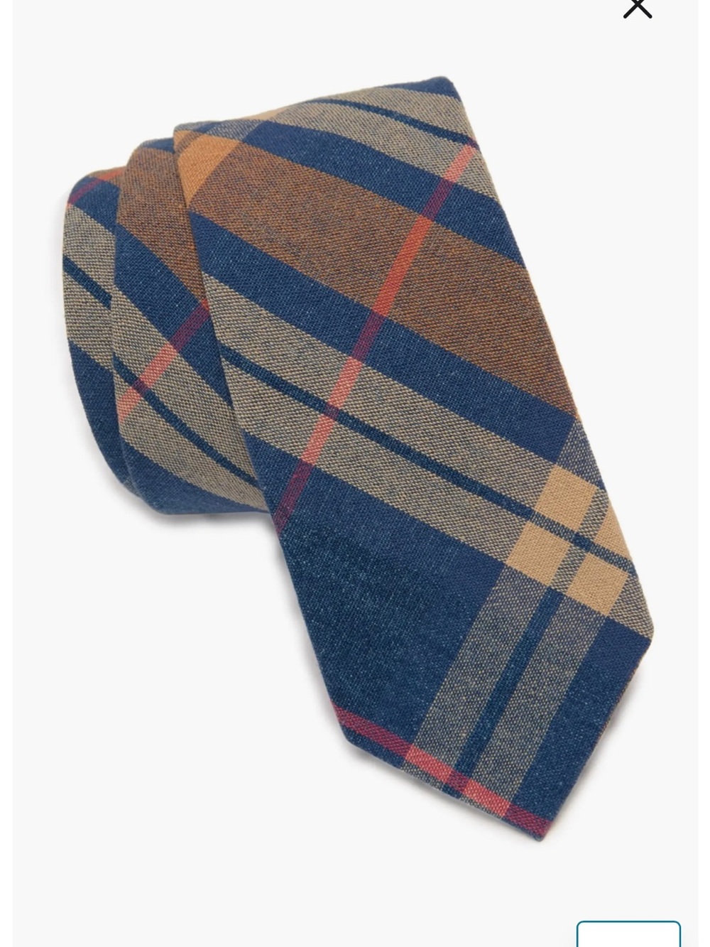 Original Penguin Blue and Tan Plaid Tie with Subtle Red Accent